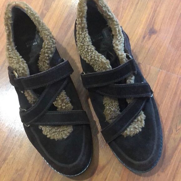 Stuart Weizmann fur lined suede brown tanshoes 7.5 - Picture 2 of 11